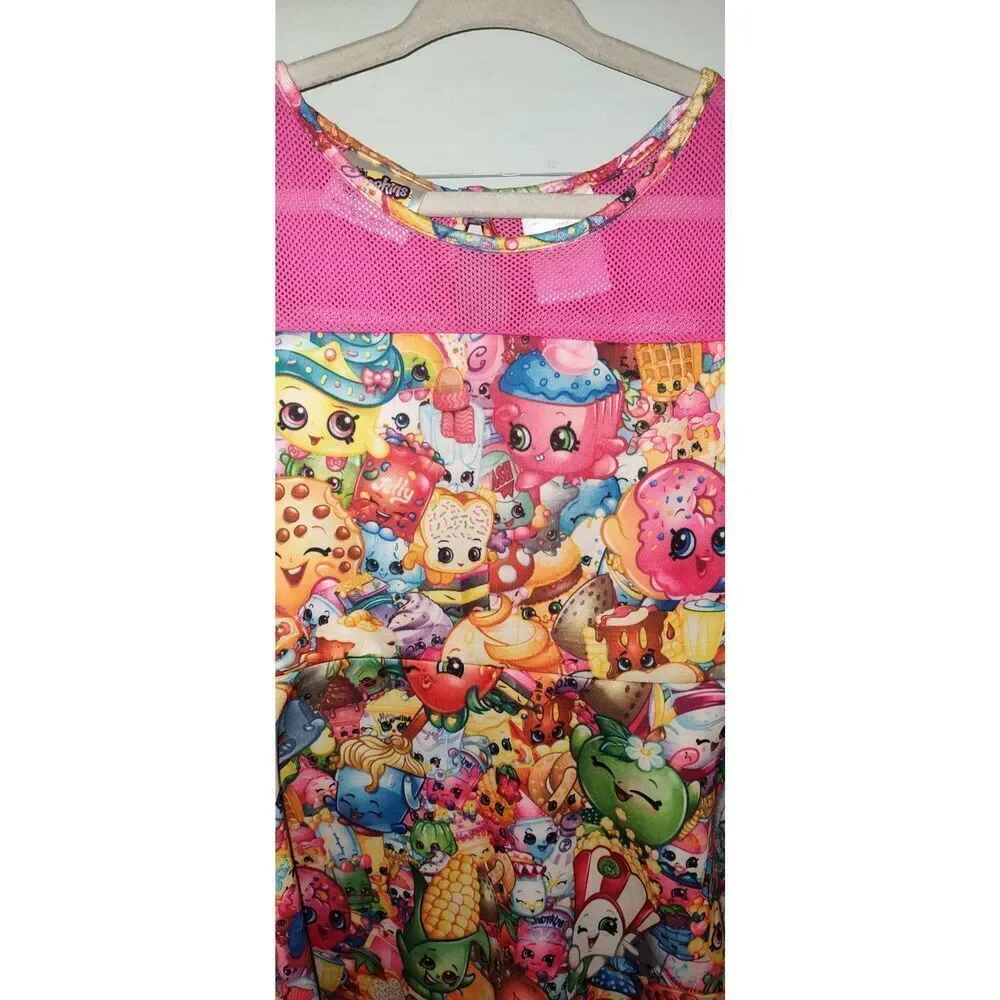 SHOPKINS girl's all over print dress XS 4/5  costume mesh neck Pink